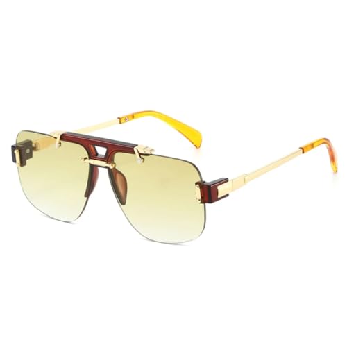 MUTYNE Quadratische randlose Sonnenbrille für Damen, modisch, klare Ozean-Farbverlaufsgläser, UV400, Retro-Nieten, Herren-Sonnenbrille (braun-gelb) von MUTYNE