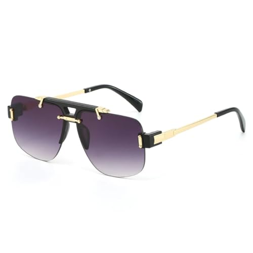 MUTYNE Quadratische randlose Sonnenbrille für Damen, modisch, klare Ozean-Farbverlaufsgläser, UV400, Retro-Nieten, Herren-Sonnenbrille (goldgrauer Farbverlauf) von MUTYNE