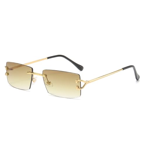 MUTYNE Quadratische randlose Sonnenbrille mit Metallrahmen, modische Vintage-Sonnenbrille für Damen, UV400, C04, Braun, Einheitsgröße von MUTYNE