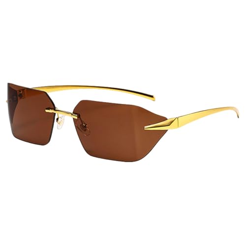 MUTYNE Randlose Sonnenbrille, modische Damen-Metall-Gold-Polygon-Quadrat-Sonnenbrille für Herren, Grün, Blau, Gold mit Braun, Einheitsgröße von MUTYNE