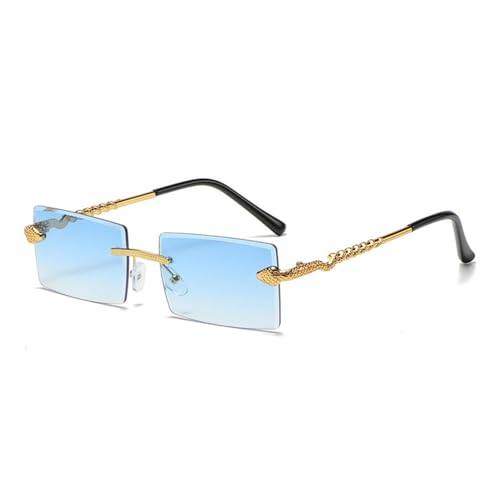 MUTYNE Randlose Sonnenbrille aus Serpentine-Metall für Herren, klein, quadratisch, trendige Sonnenbrille für Damen, Outdoor-Reisebrille, C04 Goldblau, Einheitsgröße von MUTYNE