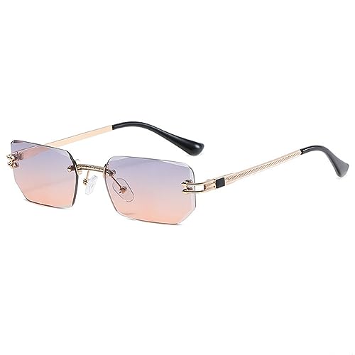 MUTYNE Randlose Sonnenbrille für Herren im Vintage-Stil mit goldenen und schwarzen Gläsern, rechteckig, UV400, C03 Gold, Grau, Rosa, Einheitsgröße von MUTYNE