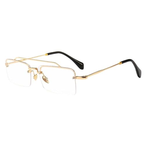 MUTYNE Rechteckige Retro-Sonnenbrille für Herren, Metallrahmen, Gold, Braun, Rot, Halbrand, quadratische Sonnenbrille für Damen, Gold mit Klar, Einheitsgröße von MUTYNE