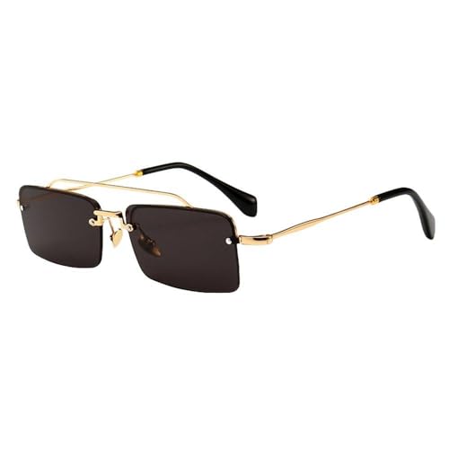 MUTYNE Rechteckige Retro-Sonnenbrille für Herren, Metallrahmen, Gold, Braun, Rot, Halbrand, quadratische Sonnenbrille für Damen, Gold mit Schwarz, Einheitsgröße von MUTYNE