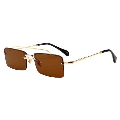 MUTYNE Rechteckige Retro-Sonnenbrille für Herren, Metallrahmen, Gold, Braun, Rot, Halbrandlose, quadratische Sonnenbrille für Damen, Gold mit Braun, Einheitsgröße von MUTYNE