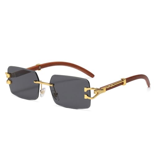 MUTYNE Rechteckige randlose Sonnenbrille für Herren, quadratisch, mit Diamanten, Leopardenmuster, Farbverlauf, Grün/Blau, Sonnenbrille, C01 Gold/Schwarz, Einheitsgröße von MUTYNE