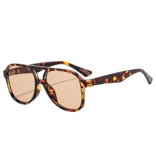 MUTYNE Retro Doppelsteg Pilot Damen Sonnenbrille Fashion Shades UV400 Herren Leopard Sonnenbrille (Leopard Champagner) von MUTYNE