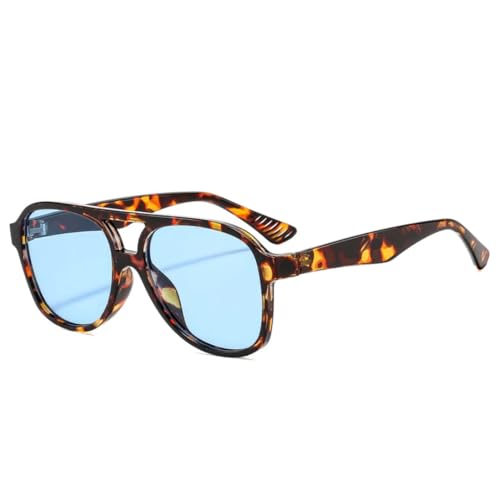 MUTYNE Retro Doppelstege Pilot Damen Sonnenbrille Fashion Shades UV400 Herren Leopard Sonnenbrille (Leopardenblau) von MUTYNE