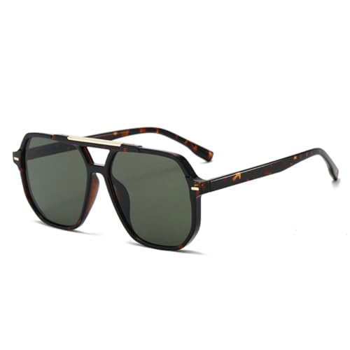 MUTYNE Retro Doppelstege Quadratische Damen Sonnenbrille Mode Farbverlaufsschirme UV400 Herren Nieten (Leopard dunkelgrün) von MUTYNE