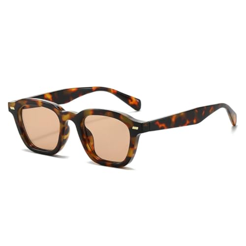MUTYNE Retro Quadratische Damen Sonnenbrille Fashion Shades Uv400 Herren Nieten Dekoration Punk Matt (Leopard Champagner) von MUTYNE
