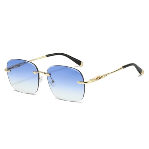 MUTYNE Retro Randlose Quadratische Damen-Sonnenbrille, modisch, klare Ozean-Farbverlaufsgläser, UV400-Schutz, Herren-Trend (Goldblauer Farbverlauf) von MUTYNE