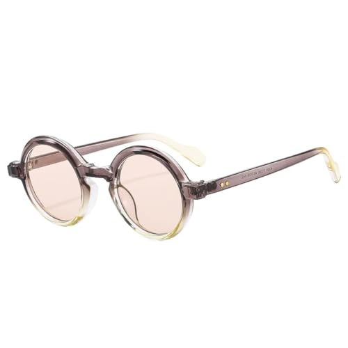 MUTYNE Retro Runde Punk Damen Sonnenbrille Mode Doppelter Farbverlauf Sonnenbrille UV400 Herren Nieten (Grau Champagner) von MUTYNE