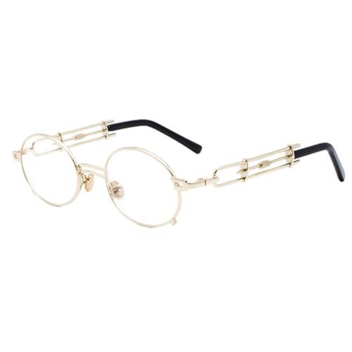 MUTYNE Retro Steampunk Sonnenbrille Herren Rund Vintage Metallrahmen Gold Schwarz Oval Sonnenbrille Für Damen Rot Männlich,Gold mit Klar,Einheitsgröße von MUTYNE