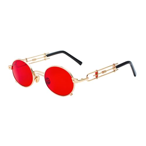MUTYNE Retro Steampunk Sonnenbrille Herren Rund Vintage Metallrahmen Gold Schwarz Oval Sonnenbrille Für Damen Rot Männlich,Gold mit Rot,Einheitsgröße von MUTYNE