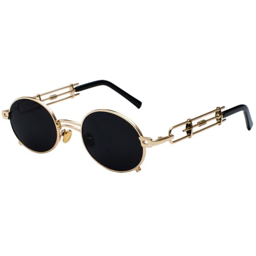 MUTYNE Retro Steampunk Sonnenbrille Herren Rund Vintage Metallrahmen Gold Schwarz Oval Sonnenbrille Für Damen Rot Männlich,Gold mit Schwarz,Einheitsgröße von MUTYNE