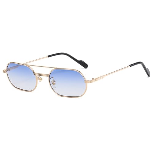 MUTYNE Schmale Sonnenbrille für Herren, modische ovale Sonnenbrille für Damen, klassischer Metallrahmen, C02 Blau, Einheitsgröße von MUTYNE