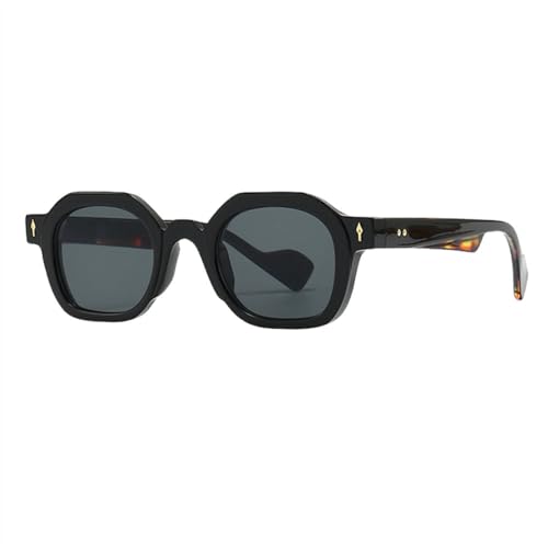 MUTYNE Schwarz-grüne Retro-Sonnenbrille für Damen, Polygon-UV400-Hexagon-Sonnenbrille für Herren, runde Brillen, schwarzer Leopardenrahmen, Einheitsgröße von MUTYNE