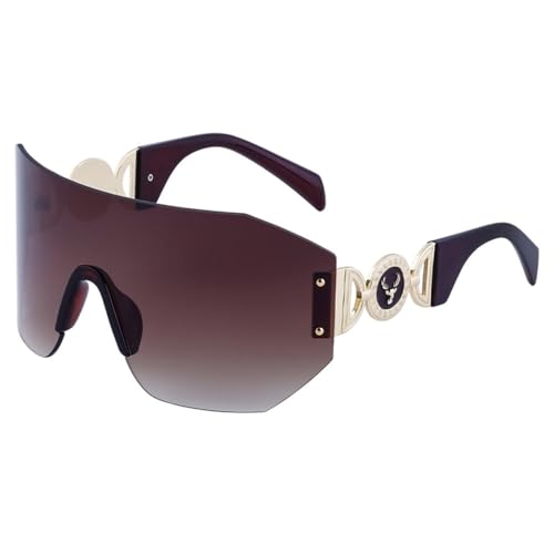MUTYNE Übergroße Schild-Sonnenbrille für Damen, luxuriöse Mode, randlose Sonnenbrille für Herren, trendige unregelmäßige Sonnenbrille, C4 Goldbraun, Einheitsgröße von MUTYNE