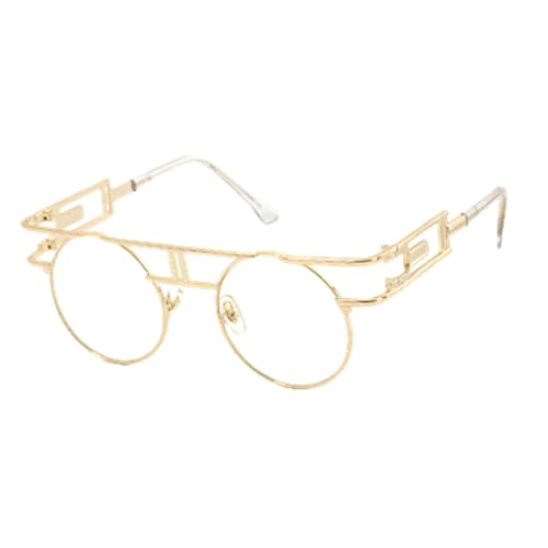 MUTYNE Vintage Gothic Steampunk Sonnenbrille Herren Retro Runder Metallrahmen Gelb Rot Kreis Sonnenbrille Für Damen Uv400,Gold mit Klar,Einheitsgröße von MUTYNE