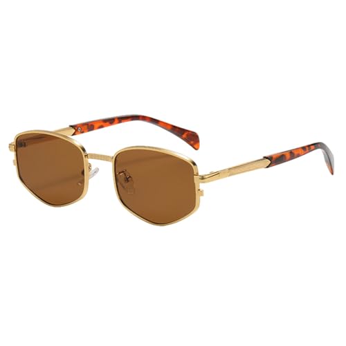 Metallrahmen Retro-Sonnenbrille für Damen Rhombus Kleine Sonnenbrille für Männer UV400 Grün Braun, Gold mit Braun, Einheitsgröße von MUTYNE