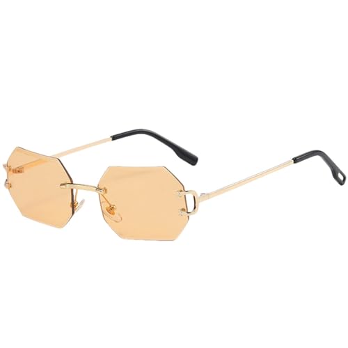 Modische Sonnenbrille für Damen, randlos, achteckig, UV400, rahmenlos, goldenes Metall, rechteckige Brille für Männer, Gold mit Gelb, Einheitsgröße von MUTYNE
