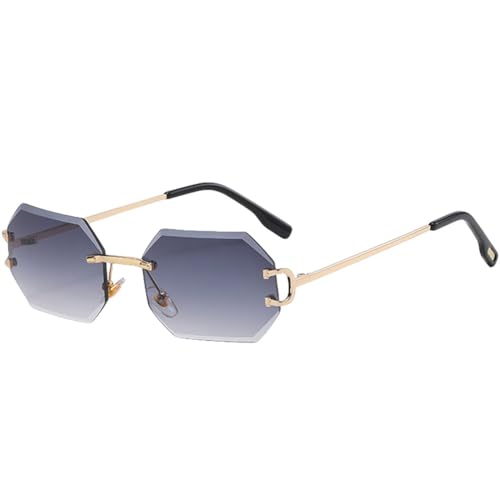 Modische Sonnenbrille für Damen, randlos, achteckig, UV400, rahmenlos, goldenes Metall, rechteckige Brille für Männer, Gold mit Grau, Einheitsgröße von MUTYNE