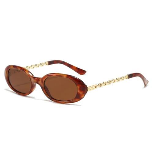 Modische kleine ovale Sonnenbrille für Damen, Retro, Metallkette, Beine, Herren, Outdoor, Punk-Sonnenbrille, UV400 (Bernsteintee) von MUTYNE