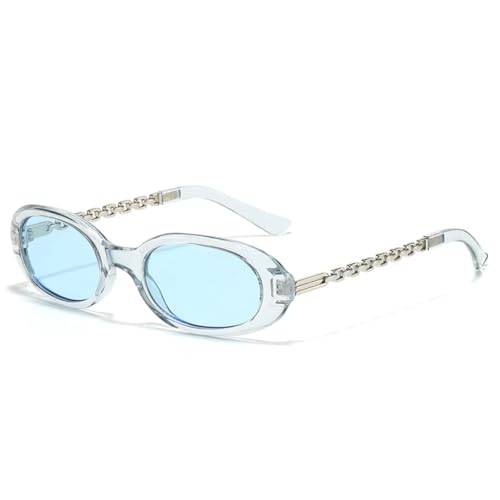 Modische kleine ovale Sonnenbrille für Damen, Retro-Metallkette, Beine, Herren, Outdoor, Punk-Sonnenbrille, UV400 (blau blau) von MUTYNE