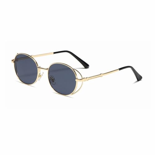 Ovale Steampunk-Sonnenbrille für Männer und Frauen, Retro-Sonnenbrille, männlich und weiblich, Metallrahmen-Brille, C6 Gold Schwarz, Einheitsgröße von MUTYNE