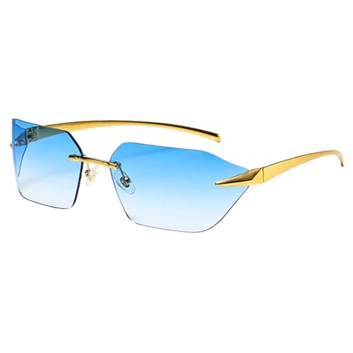 Randlose Sonnenbrille, modisch, für Damen, Metall, Gold, Polygon, quadratisch, Sonnenbrille für Herren, Grün, Blau, Gold mit Blau, Einheitsgröße von MUTYNE