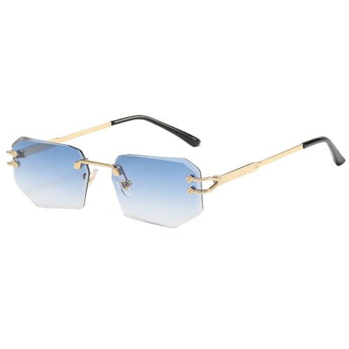 Randlose Sonnenbrille aus Metall für Herren, UV400, Braun/Blau, modische Sonnenbrille für Damen, Unisex, Gold mit Blau, Einheitsgröße von MUTYNE