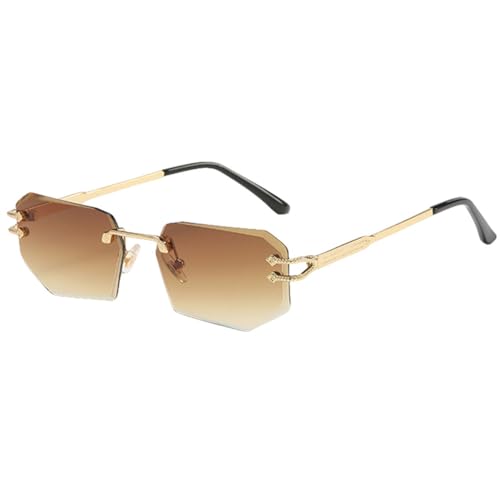 Randlose Sonnenbrille aus Metall für Männer, UV400, männlich, braun-blau, modische Sonnenbrille für Frauen, Unisex, Gold mit Braun, Einheitsgröße von MUTYNE