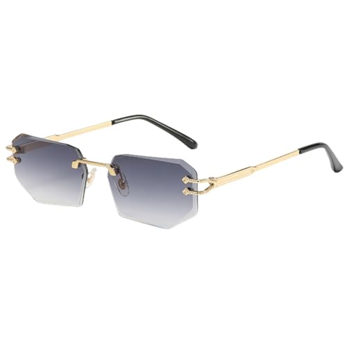 Randlose Sonnenbrille aus Metall für Männer, UV400, männlich, braun-blau, modische Sonnenbrille für Frauen, Unisex, Gold mit Grau, Einheitsgröße von MUTYNE