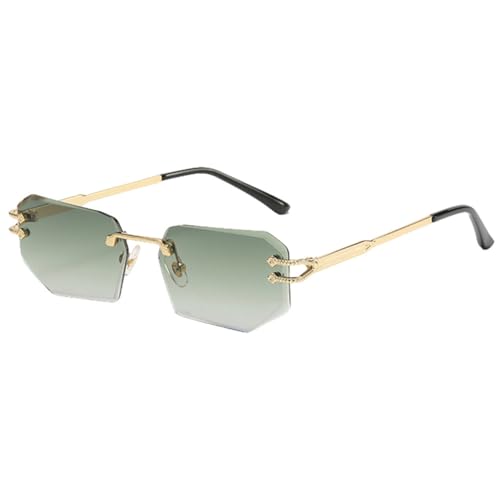 Randlose Sonnenbrille aus Metall für Männer, UV400, männlich, braun-blau, modische Sonnenbrille für Frauen, Unisex, Gold mit Grün, Einheitsgröße von MUTYNE