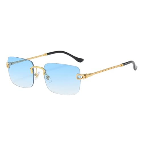 Randlose Sonnenbrille für Herren, Metall, Gold, Blau, Braun, modische quadratische Sonnenbrille für Damen, UV400, rahmenlos, Gold mit Blau, Einheitsgröße von MUTYNE