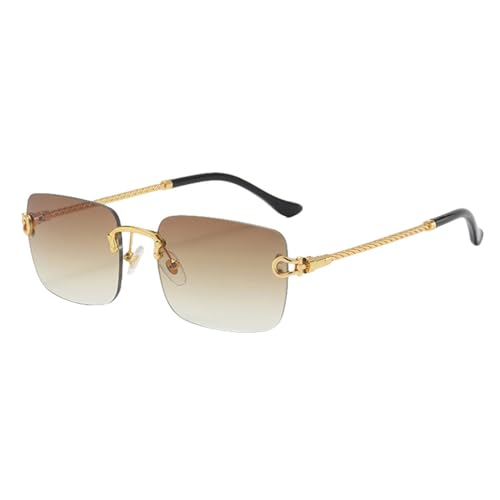 Randlose Sonnenbrille für Herren, Metall, Gold, Blau, Braun, modische quadratische Sonnenbrille für Damen, UV400, rahmenlos, Gold mit Braun, Einheitsgröße von MUTYNE