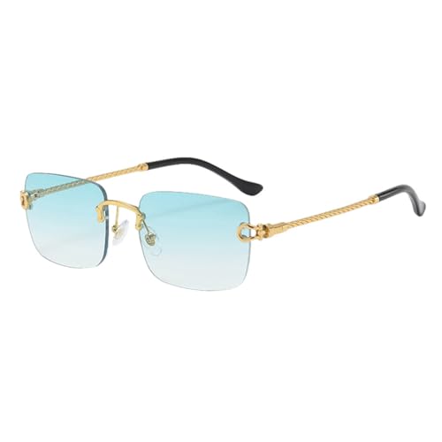 Randlose Sonnenbrille für Herren, Metall, Gold, Blau, Braun, modische quadratische Sonnenbrille für Damen, UV400, rahmenlos, Gold mit Grün, Einheitsgröße von MUTYNE