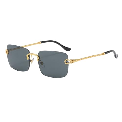 Randlose Sonnenbrille für Herren, Metall, Gold, Blau, Braun, modische quadratische Sonnenbrille für Damen, UV400, rahmenlos, Gold mit Schwarz, Einheitsgröße von MUTYNE
