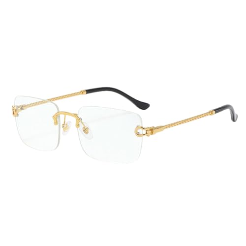Randlose Sonnenbrille für Herren, Metall, Gold, Blau, Braun, modische quadratische Sonnenbrille für Damen, UV400, rahmenlos, Gold mit transparent, Einheitsgröße von MUTYNE
