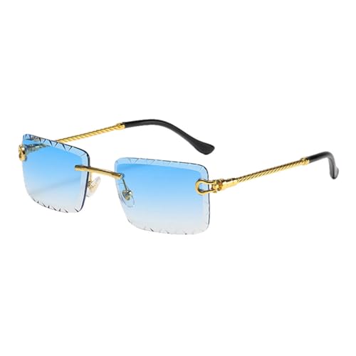 Randlose Sonnenbrille für Männer, Metall, blau, grün, männlich, quadratische Sonnenbrille für Frauen, rahmenlos, Gold mit Blau, Einheitsgröße von MUTYNE