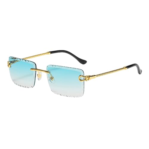 Randlose Sonnenbrille für Männer, Metall, blau, grün, männlich, quadratische Sonnenbrille für Frauen, rahmenlos, Gold mit Grün, Einheitsgröße von MUTYNE