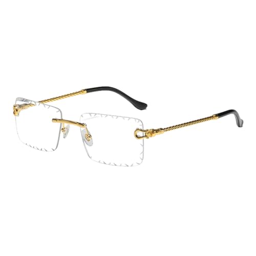 Randlose Sonnenbrille für Männer, Metall, blau, grün, männlich, quadratische Sonnenbrille für Frauen, rahmenlos, gold mit klar, Einheitsgröße von MUTYNE