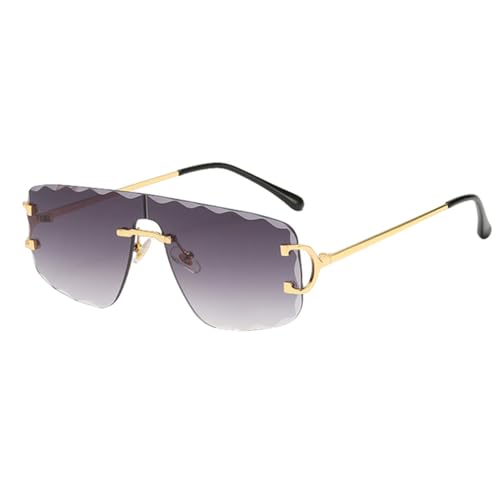 Randlose Sonnenbrille mit großem Rahmen, modisch, für Damen, Metall, blau, grün, quadratisch, Sonnenbrille für Männer, weiblich, Dekoration, Unisex, Gold mit Grau, Einheitsgröße von MUTYNE