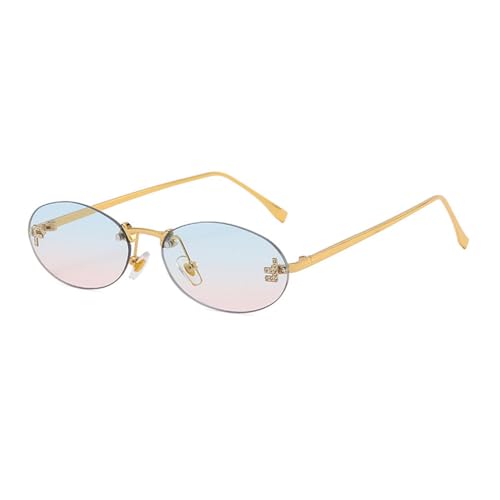 Randlose ovale Sonnenbrille für Damen, Katzenaugen-Sonnenbrille mit Buchstaben, Punk-Sonnenbrille für Herren, Sonnenbrille für Autofahrer, Brille für Damen, UV400, Gold, Blau, Rosa, Einheitsgröße von MUTYNE