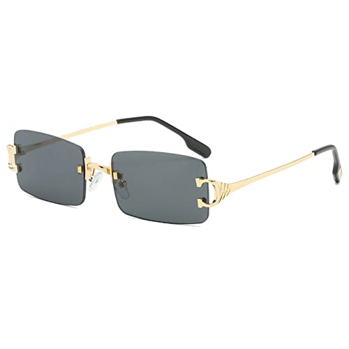 Randlose rechteckige Sonnenbrille für Herren, Metall, modisch, quadratische Sonnenbrille für Damen, rahmenlos, UV400, C1 Gold Schwarz, Einheitsgröße von MUTYNE