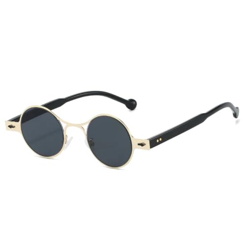 Retro Kleine Runde Metall Damen Sonnenbrille Mode Farbverlauf Shades Uv400 Männer Trend Nieten Punk (Schwarz Grau) von MUTYNE
