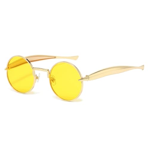 Retro Kleine Runde Metall Herren Sonnenbrille Mode Klare Ozeanlinsen Shades UV400 Damen Trendy Punk (Goldgelb) von MUTYNE