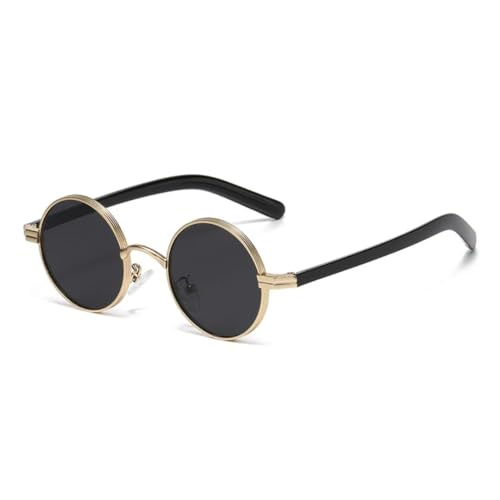Retro Kleine Runde Metall Punk Damen Herren Sonnenbrillen Shades UV400 Klare Linse Rahmen (Golden Schwarz Grau) von MUTYNE