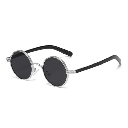 Retro Kleine Runde Metall Punk Damen Herren Sonnenbrillen Shades UV400 Klare Linse Rahmen (Silber Schwarz Grau) von MUTYNE