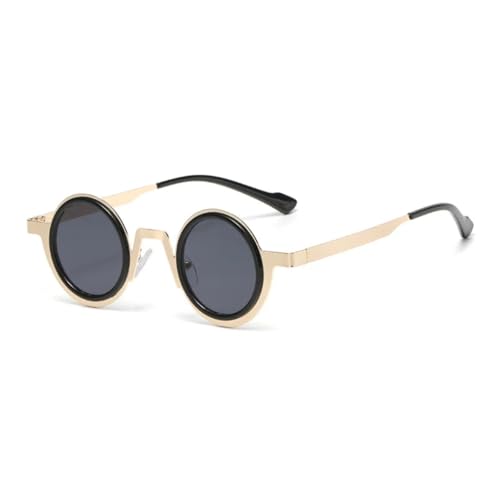 Retro Kleine Runde Punk Metall Sonnenbrille Damen Shades UV400 Mode Klare Linse Herren Doppelfarbiger Rahmen (Golden Schwarz Grau) von MUTYNE